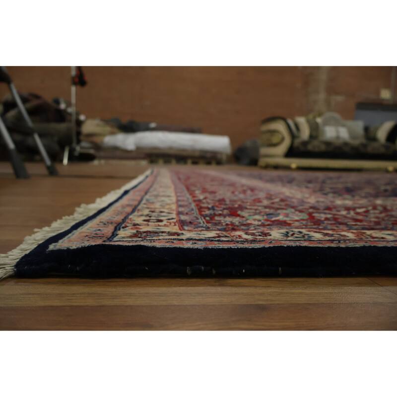 Hand Knotted Oriental 100% Wool Carpet Traditional Traditional Navy Blue & Blues Sarouk Area Rug - 14' 5'' X 10' 4''