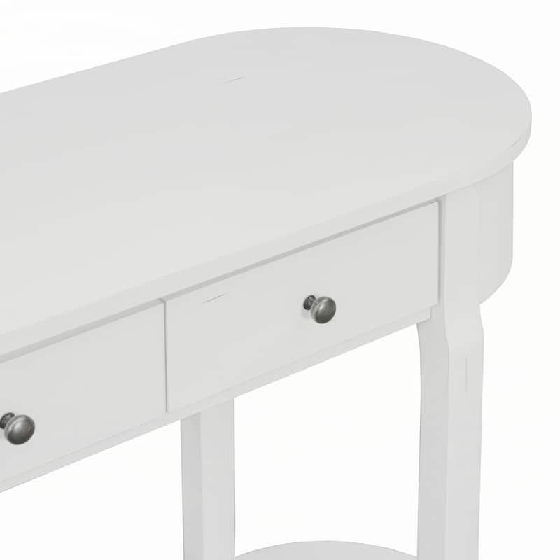 Retro Console Table with Curved Design,Antique White