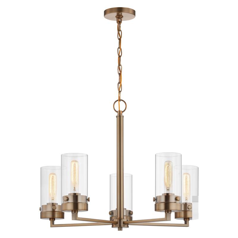 Intersection 5 Light Chandelier Burnished Brass with Clear Glass