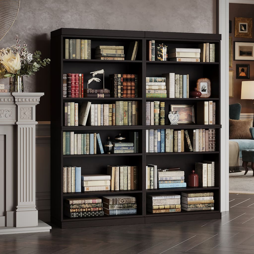 Palace Imports Premium 100% Solid European Oak Hardwood 12-Shelf Modular Bookcase - 64" Wide, 71.5" Tall