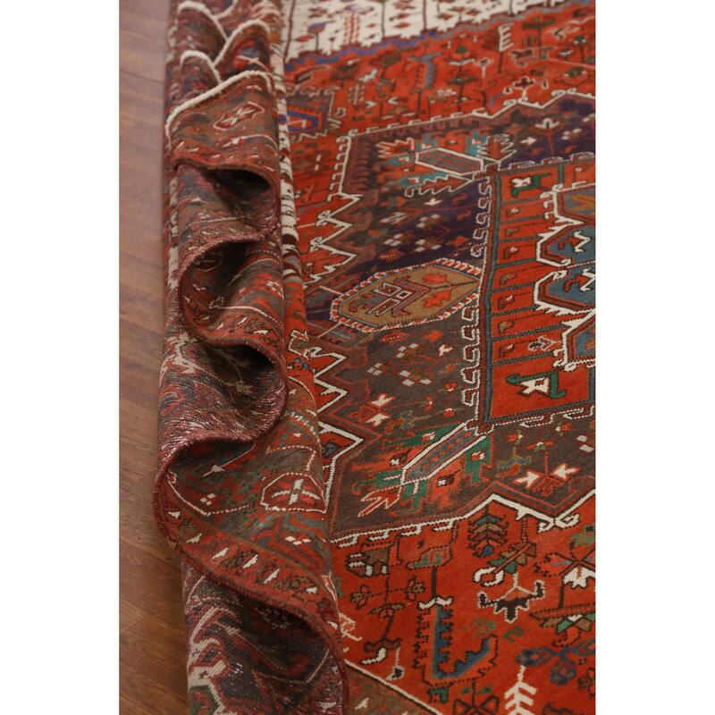 Hand Knotted Oriental 100% Wool Carpet Traditional Medallion Oranges & Rust Heriz Area Rug - 12' 9'' X 9' 10''