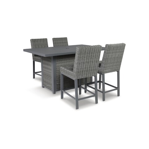Signature Design by Ashley Palazzo Outdoor Counter Height Dining Table with 4 Barstools, Gray - 73" W x 42" D x 45" H
