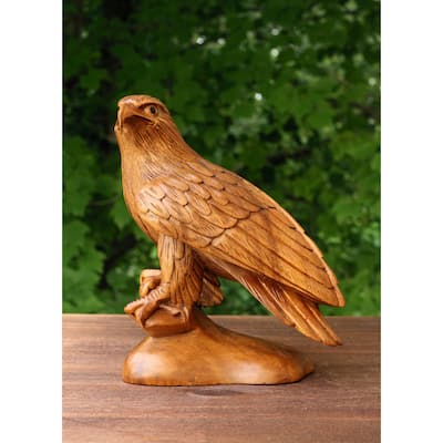 8" Wooden Handmade American Eagle Statue Handcrafted Figurine Sculpture Hand Carved Rustic Lodge Outdoor Home Decor Us Accent