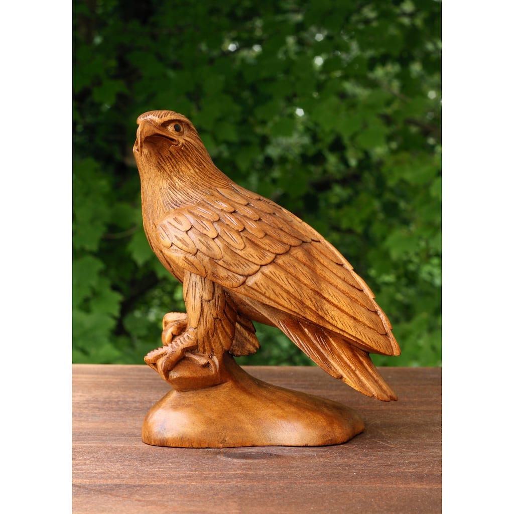 8" Wooden Handmade American Eagle Statue Handcrafted Figurine Sculpture Hand Carved Rustic Lodge Outdoor Home Decor Us Accent