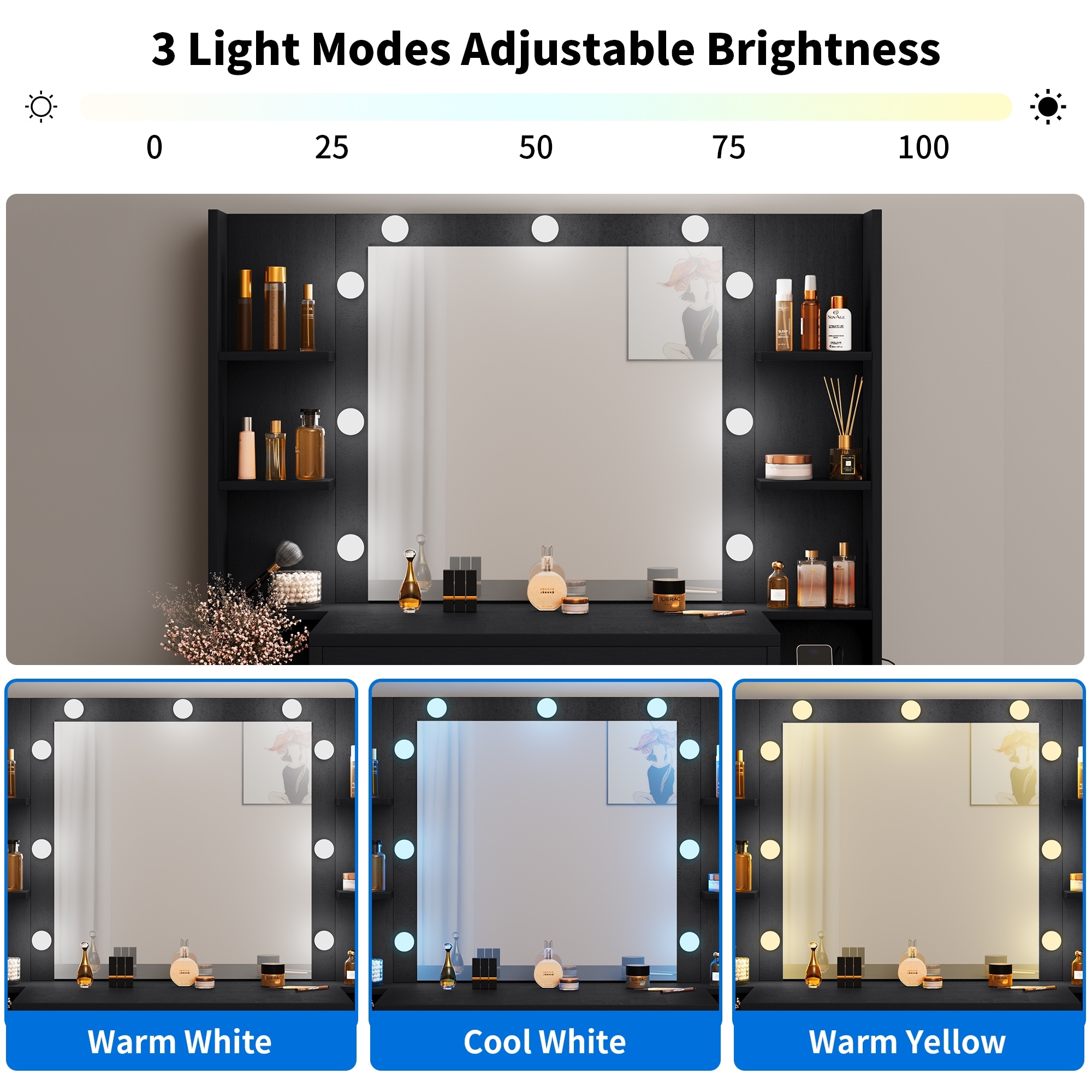 9 LED Vanity Desk Makeup Dressing Table Set With Lighted Mirror