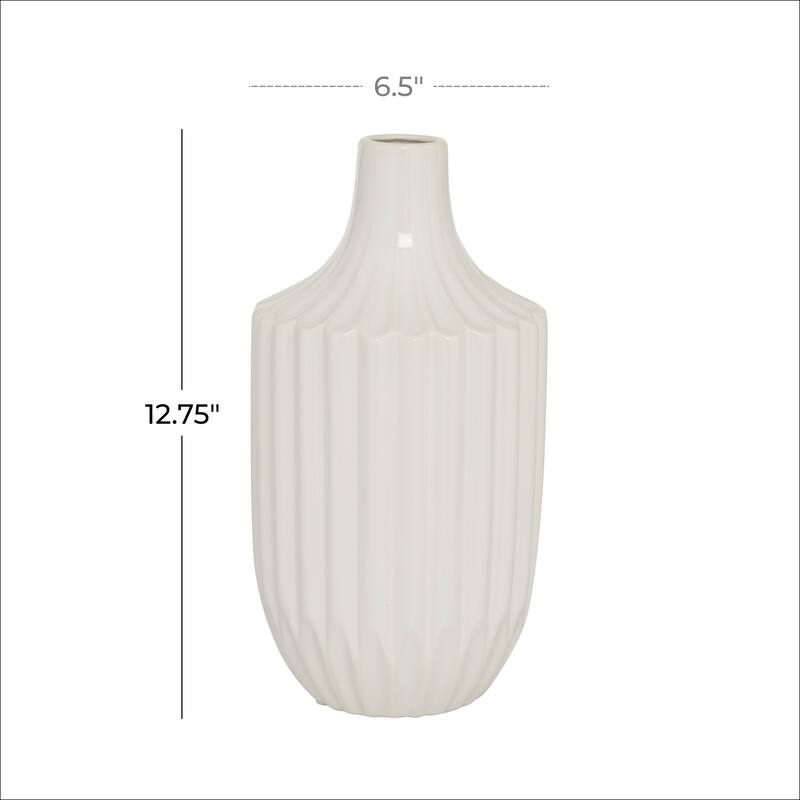Ceramic Fluted Vase - White - Roche River Decor - 6"W x 6"L x 13"H