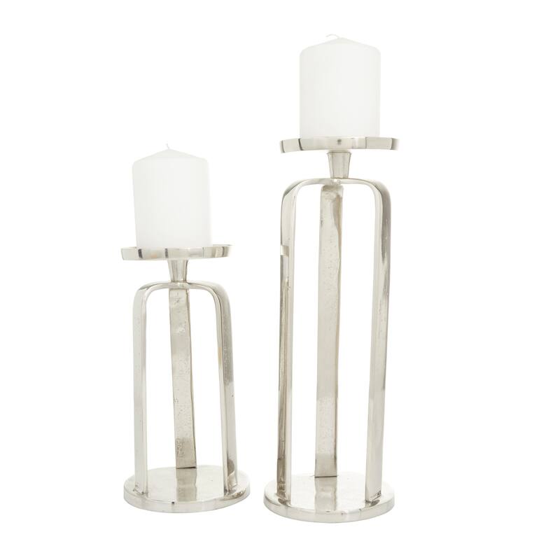 CosmoLiving by Cosmopolitan Black, Silver or Gold Aluminum Pillar Geometric Candle Holder (Set of 2) - S/2 14", 10"H