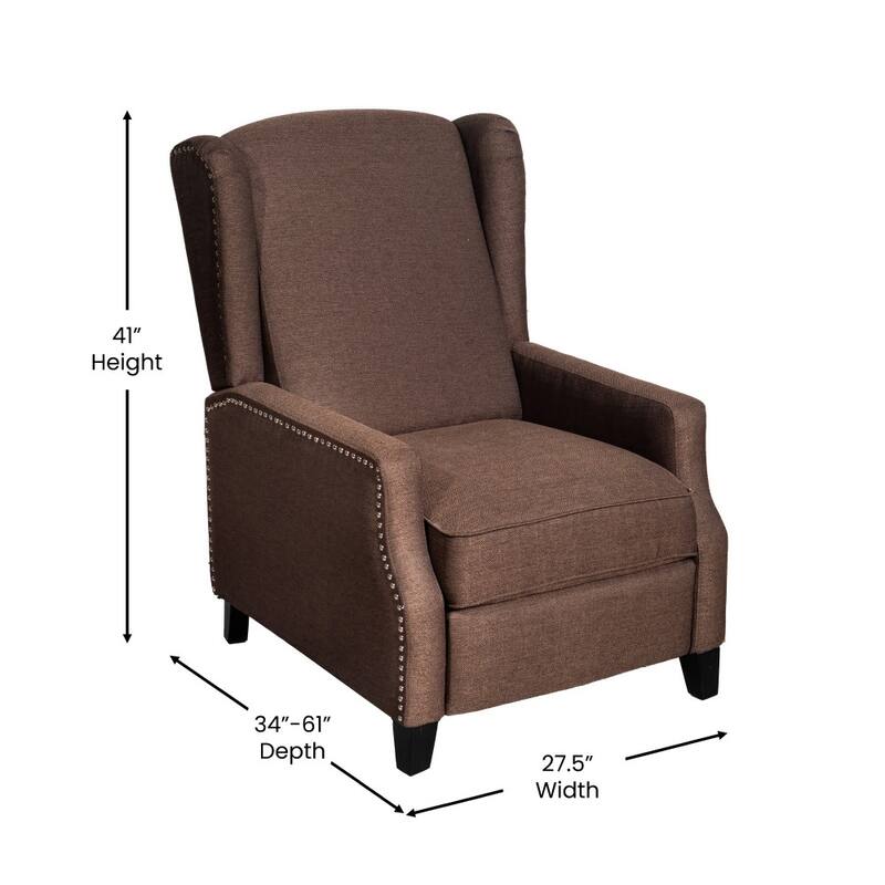 Push Back Wing Back Pocket Spring Recliner with Side Accent Nail Trim