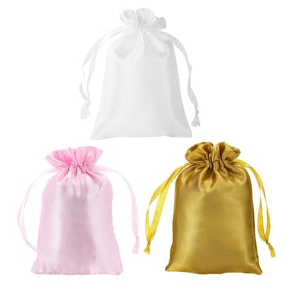 Satin Bags with Drawstring, 3Pcs 4x6 Inch Wedding Favor Bags, 3 Color - 4x6 Inch
