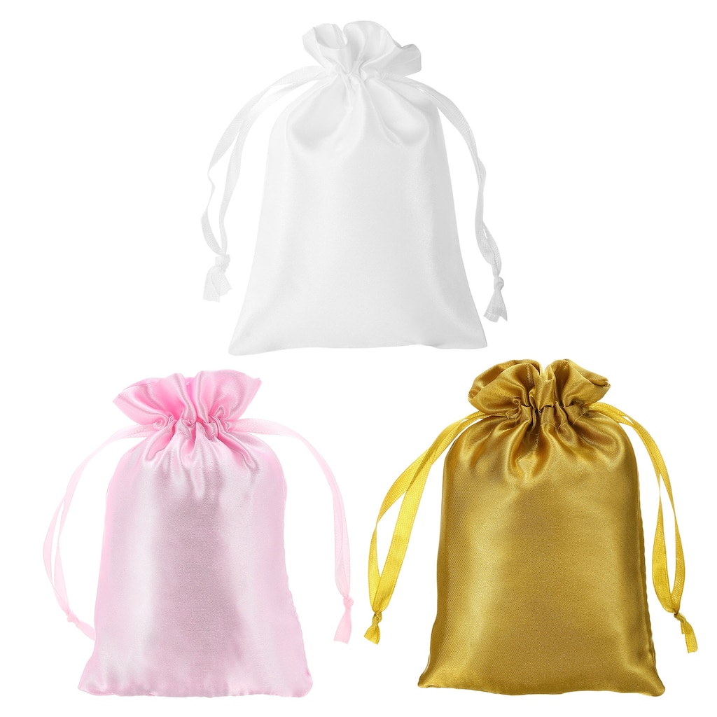 Satin Bags with Drawstring, 3Pcs 4x6 Inch Wedding Favor Bags, 3 Color - 4x6 Inch