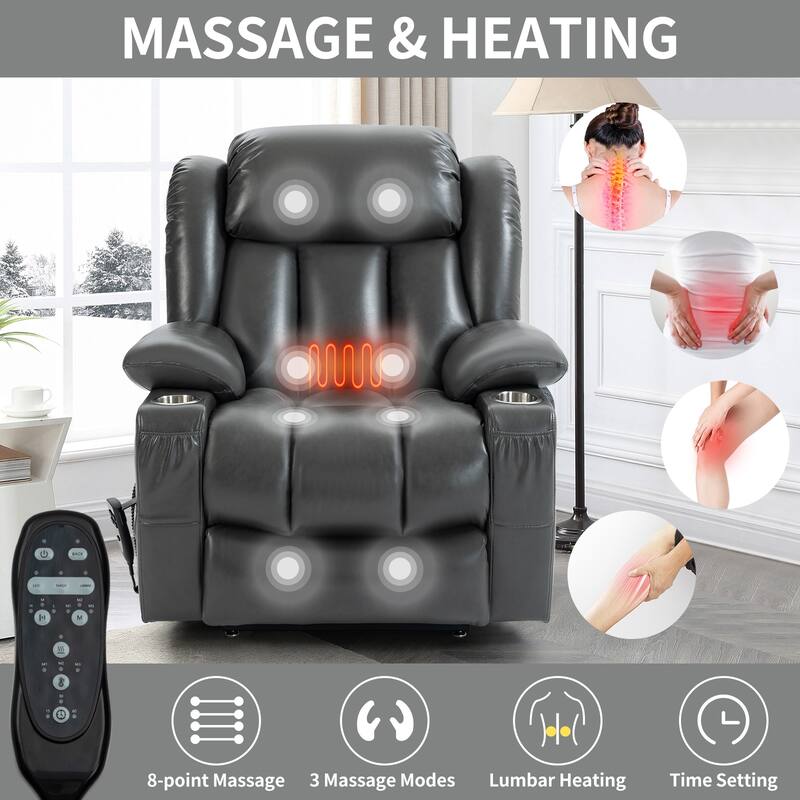 Dual Motor Infinite Position Power Lift Recliner Chair Heavy Duty Motion Mechanism with Massage and Lumbar Heating, Cup Holders