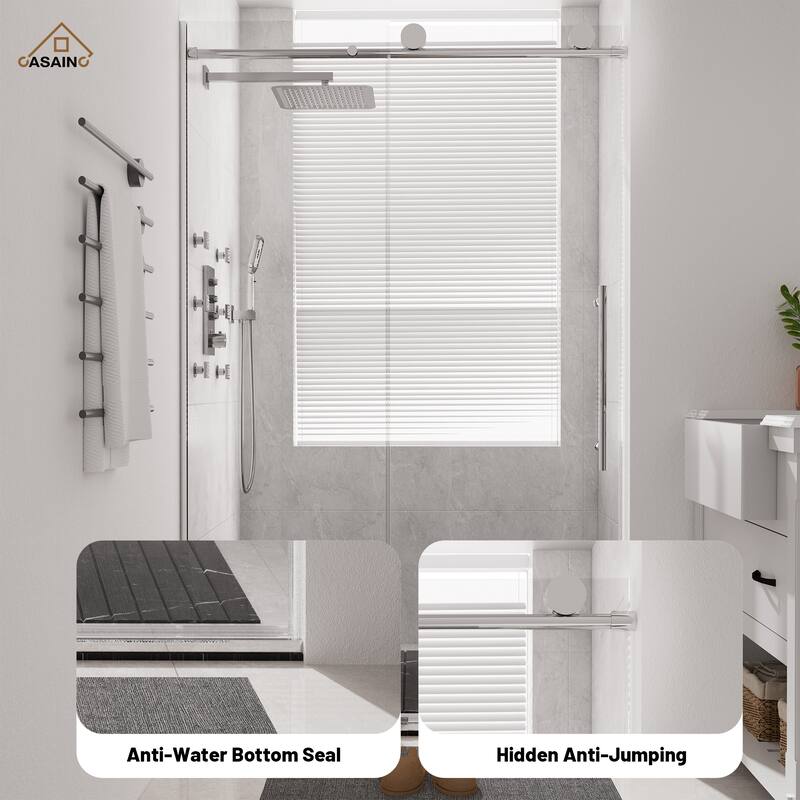 CASAINC 48 in. W x 76 in. H Sliding Frameless Shower Door with Tempered Glass