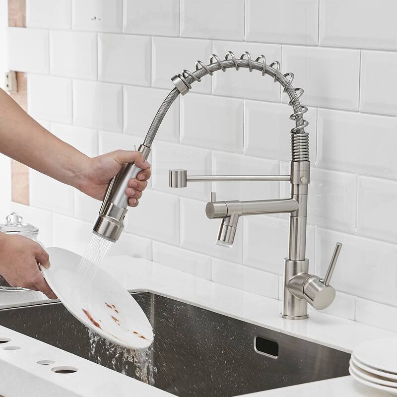 Commercial LED Kitchen Faucet with Pull Down Sprayer - Brushed Nickel