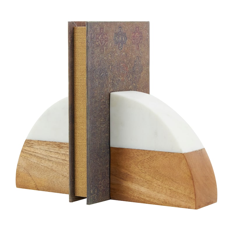 Brown Marble Arched 5 lbs Geometric Decorative Bookends with White Marble Tops (Set of 2)