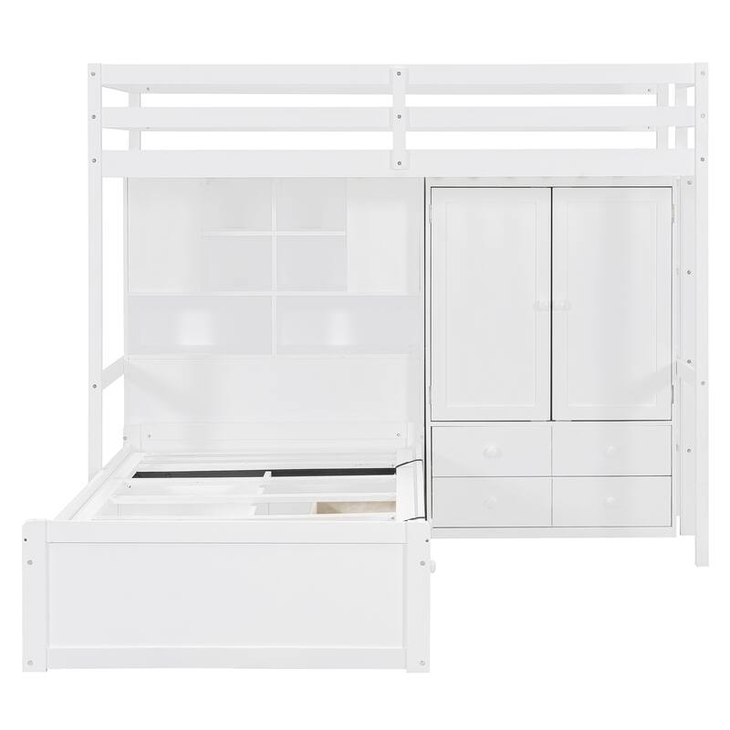 Twin Size Bunk Bed with Wardrobe Drawers and Hydraulic Storage Lift