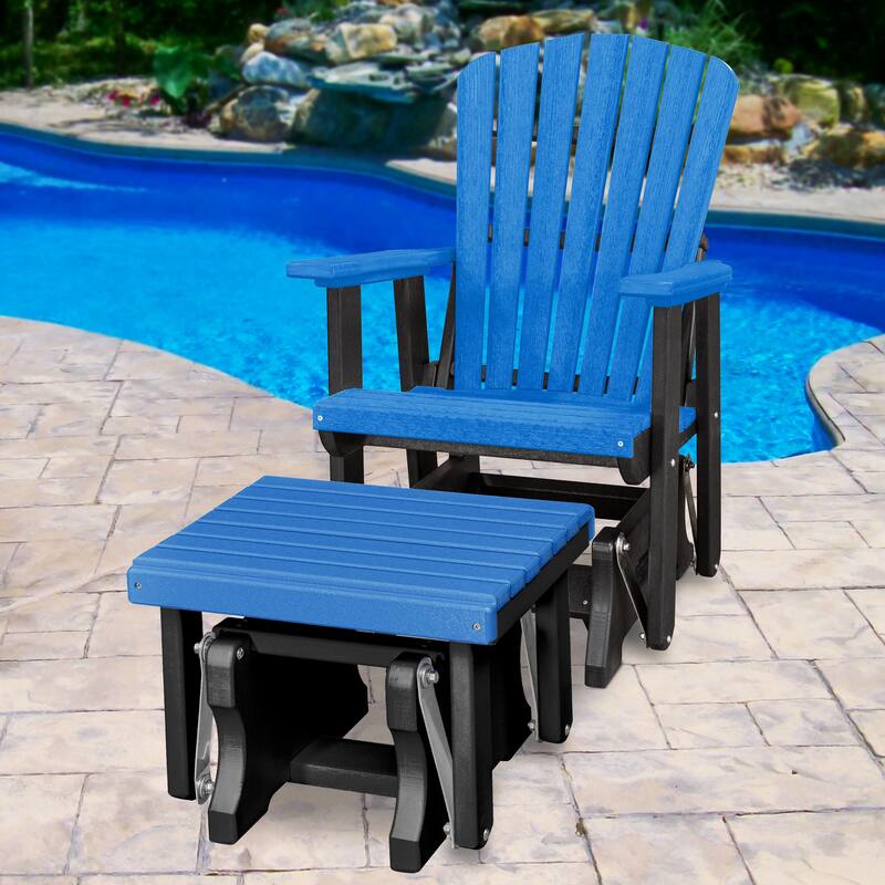 American Furniture Classics Fan Back Glider and Ottoman Glider, Made in the USA - Blue on Black