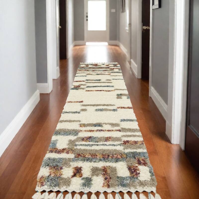 HomeRoots Abstract Modern Runner Area Rug - 92.52 in. x 26.77 in.  x 1.77 in.