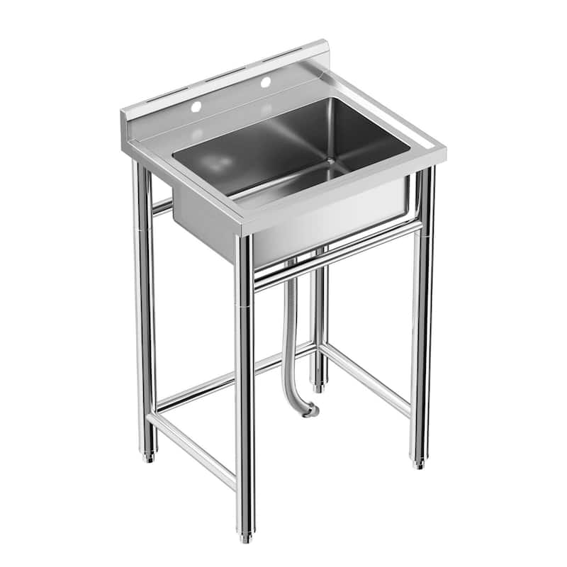 Free Standing Commercial Kitchen Sink, 28 Inch - Stainless Steel