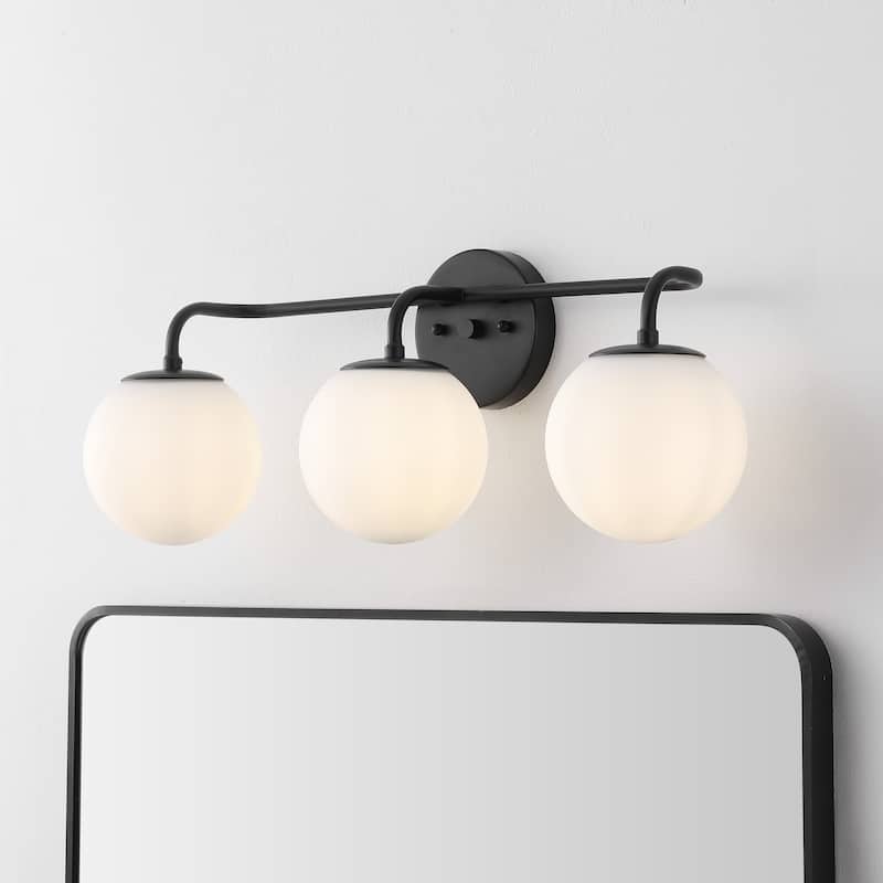 Globe Metal/Frosted Glass Modern LED Vanity, by JONATHAN Y - 3 Bulb - Black with White Shade