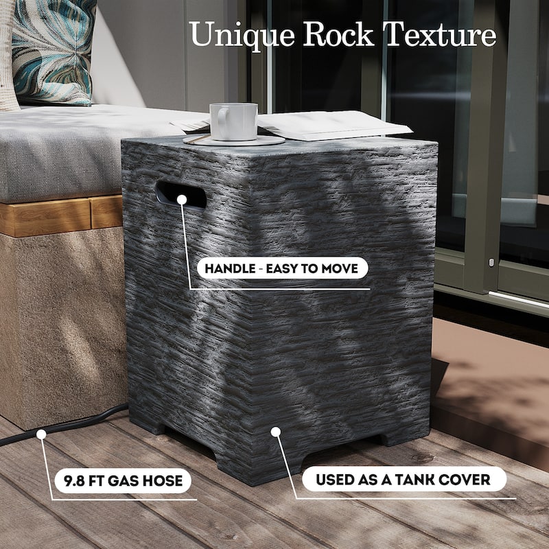 Patio Watcher 56in. Outdoor Rectangle Magnesium Oxide Fire Pit Table with Gas Tank Cover and Wind Guard