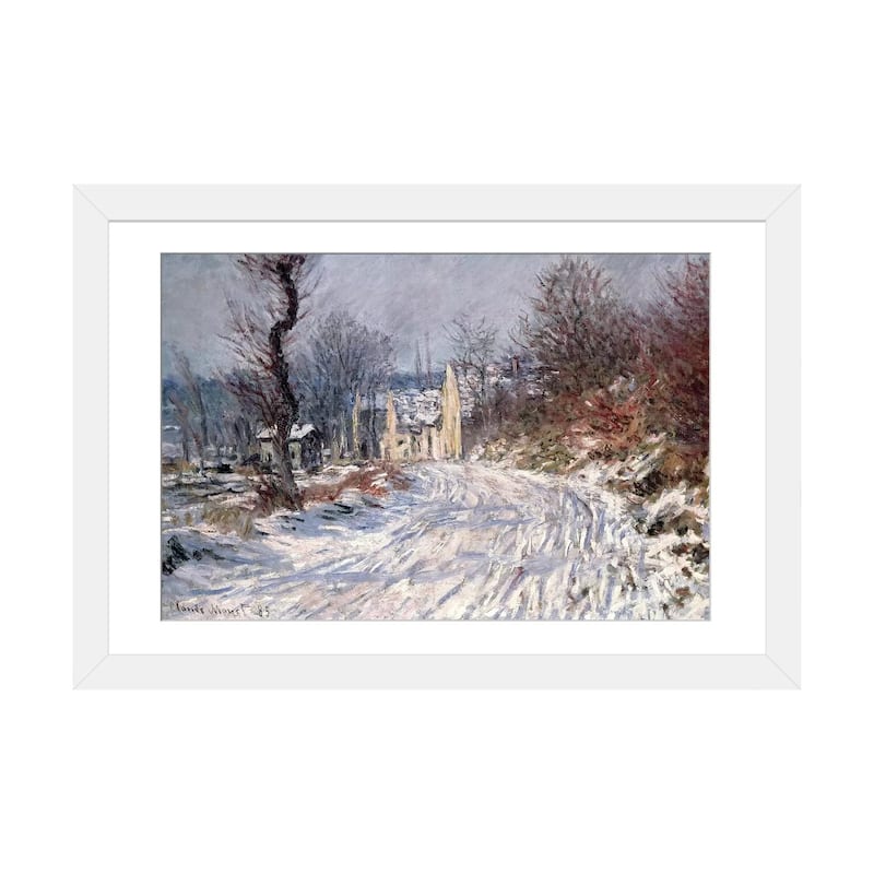 iCanvas "The Road to Giverny, Winter, 1885" by Claude Monet - White - 16x24x1
