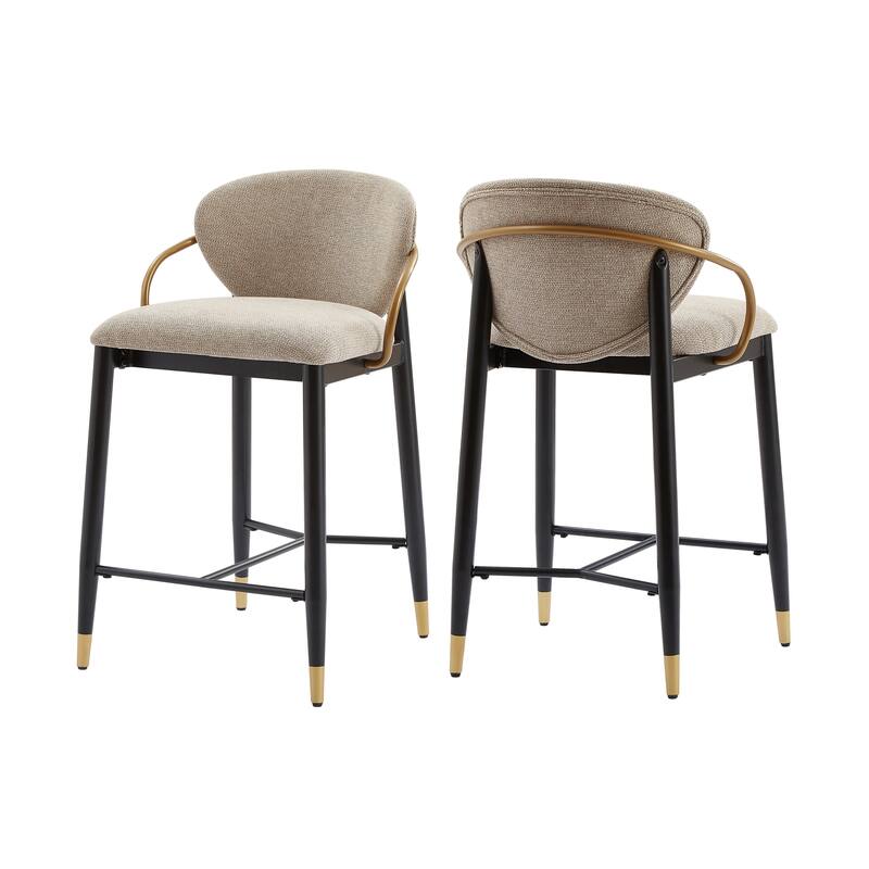 Christopher Knight Home - Mateo Modern Upholstered Counter Stool Set of 2 with Metal Frame and Supportive Back Design - Light Brown - Set of 2