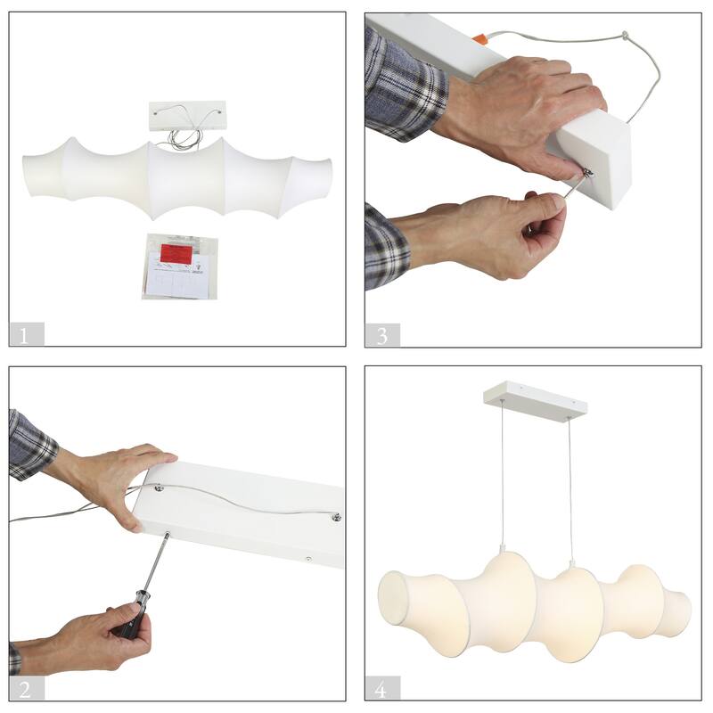 Modern 1-Light LED White Linear Island Chandelier Sculptural Silk Shade - White & Gold - W43.3"*D11.4"*H12.6"