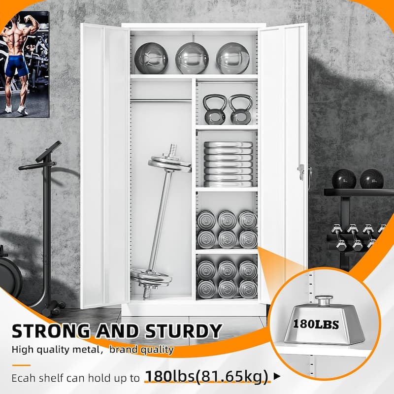72'' Tall Metal Lockable Wardrobe Armoire Storage Cabinet Locker with Hanging Rod for Garage, Gym, Home Office