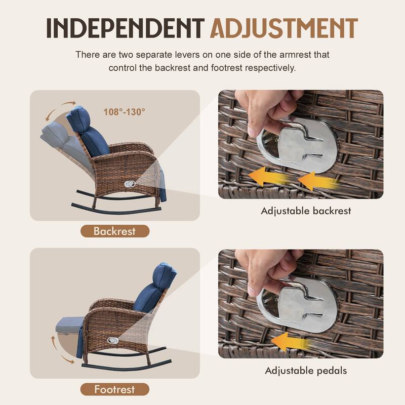 Meyreso Wicker Rocking Reclining Chaise Lounge with Adjustable Backrest & Footrest (4-Pack)