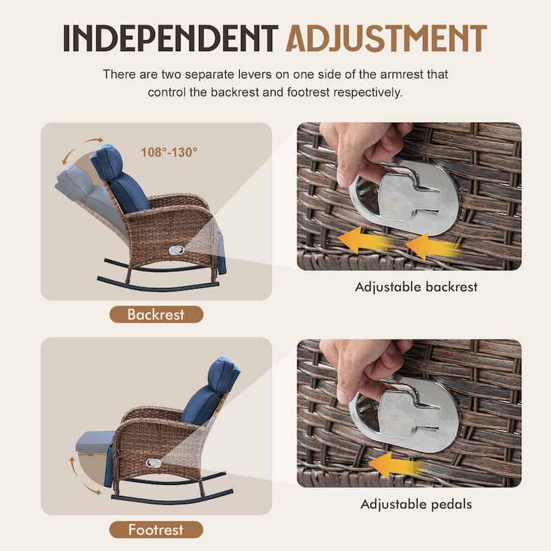 Meyreso Wicker Rocking Reclining Chaise Lounge with Adjustable Backrest & Footrest