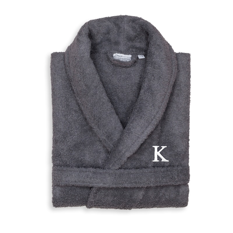Authentic Hotel and Spa Unisex Grey Turkish Cotton Terry Bath Robe with White Block Monogram - L/XL - K