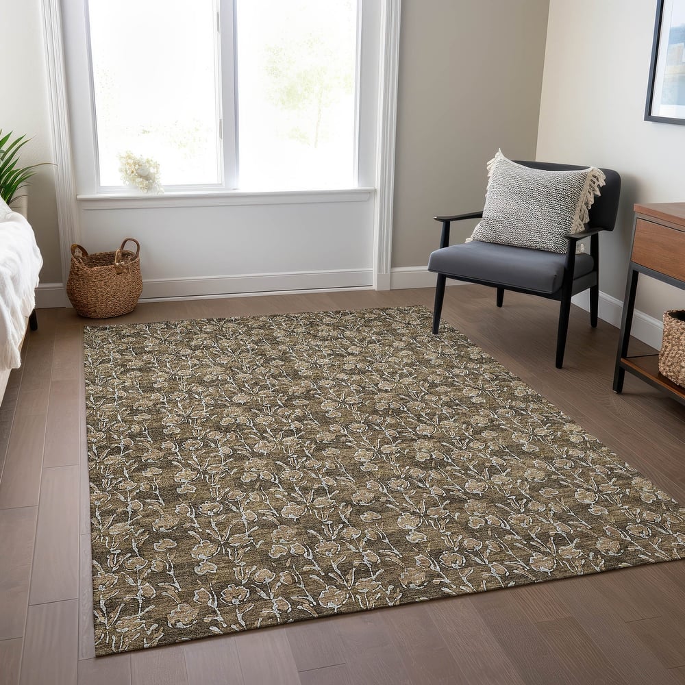 Machine Washable Indoor/ Outdoor Chantille Modern Floral Impressions Rug