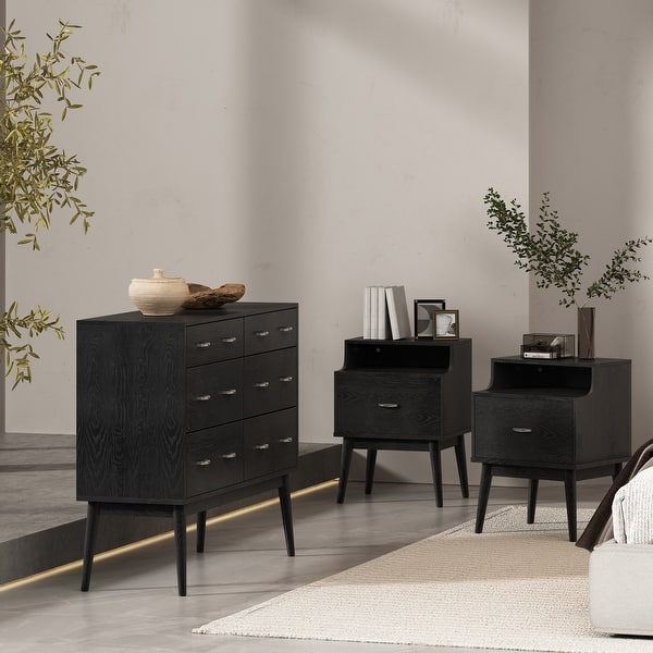 slide 2 of 30, Curtisian 3 Piece Double Dresser and Nightstand Bedroom Set by Christopher Knight Home Black