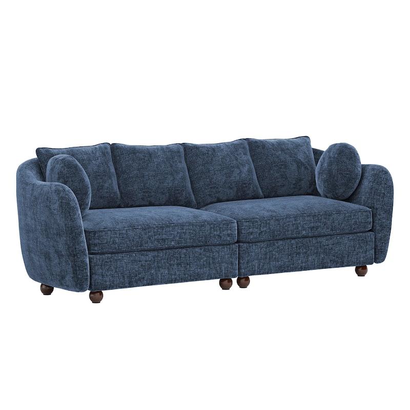 90.6" Chenille Upholstered Sofa with 6 Pillows, Modern 3-Seater Sofa Couch for Living Room Bedroom Apartment, White