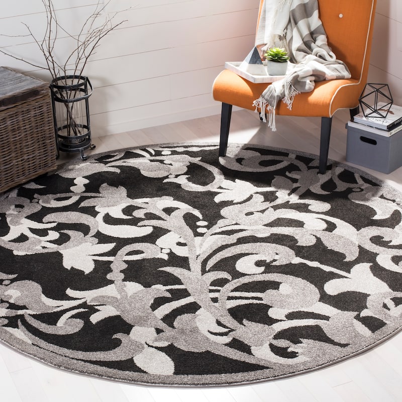 SAFAVIEH Amherst Mujesira Modern Rug - 7' Round - Anthracite/Light Grey