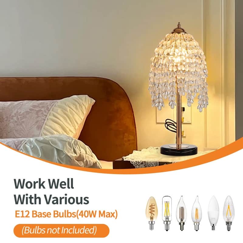 19" Crystal Table Lamp Vintage Waterfall Design with Teardrop Beads & Marble Base (Bulb Not Included)