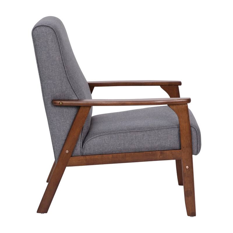 Mid-Century Modern Armchair with Wooden Frame and Faux Leather Cushions