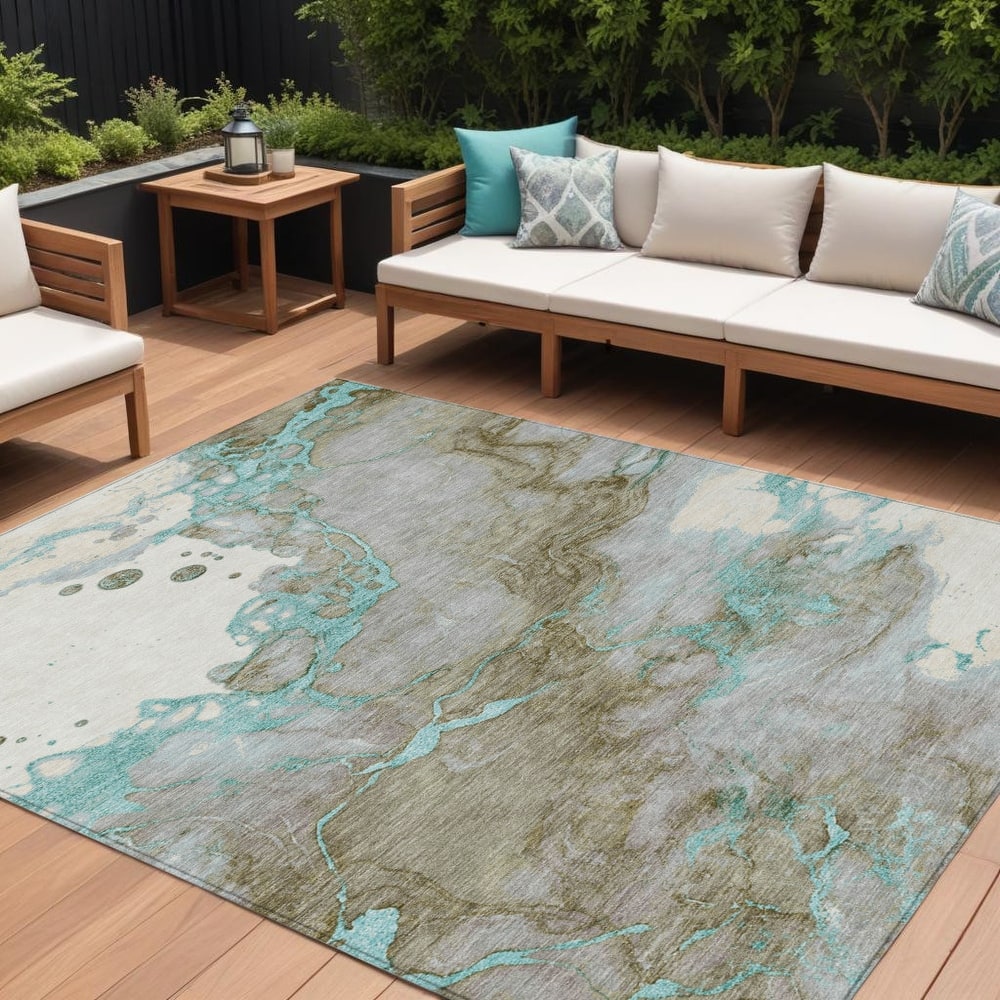 HomeRoots Abstract Transitional Rectangle Outdoor Rug