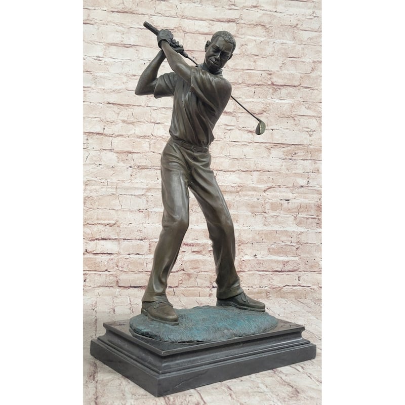 Signed Original Milo Male Golfer Sport Trophy Solid Bronze Sculpture Figurine