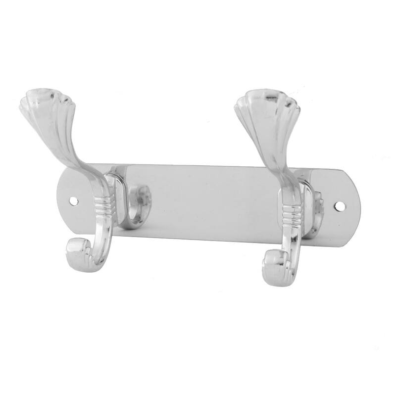 Family Stainless Steel 2 Hooks Wall Mounted Towel Scarf Clothes Rack - Silver Tone