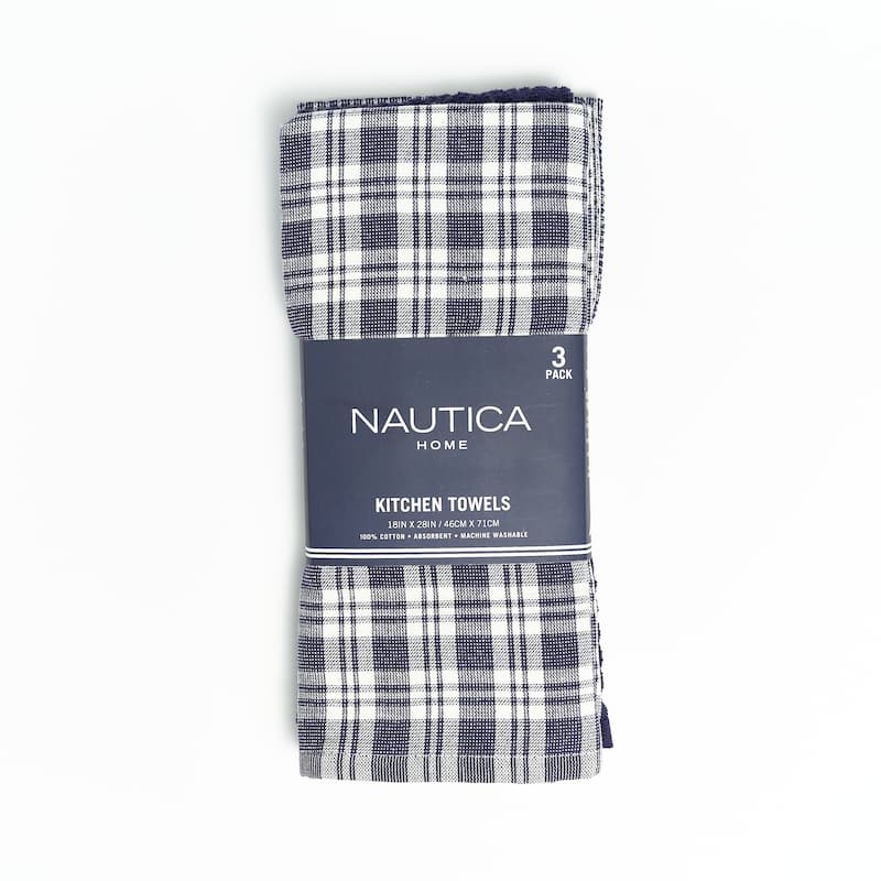 Nautica Home 100% Cotton Navy 18 in. x 28 in. Kitchen Towels (3 Piece Set)