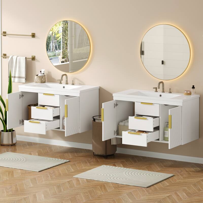 72"Wall Mounted Bathroom Vanity, Floating Bathroom Storage Cabinet with 2 Drawers, Solid Wood Bathroom Cabinet
