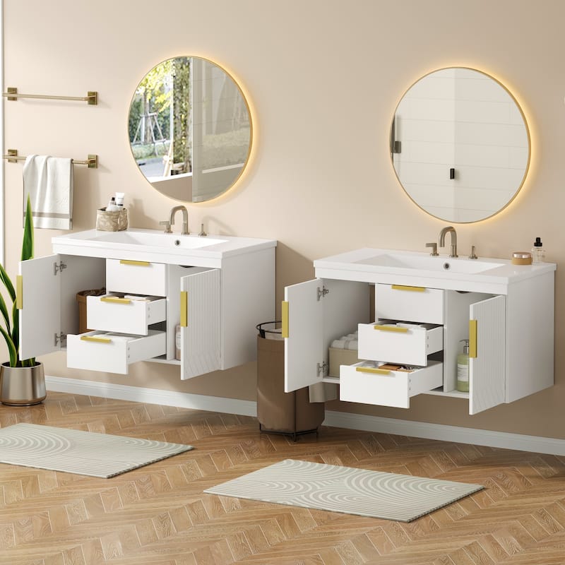 72'' Wall Mounted Bathroom Vanity, Floating Bathroom Storage Cabinet With 2 Drawers, Solid Wood Bathroom Cabinet