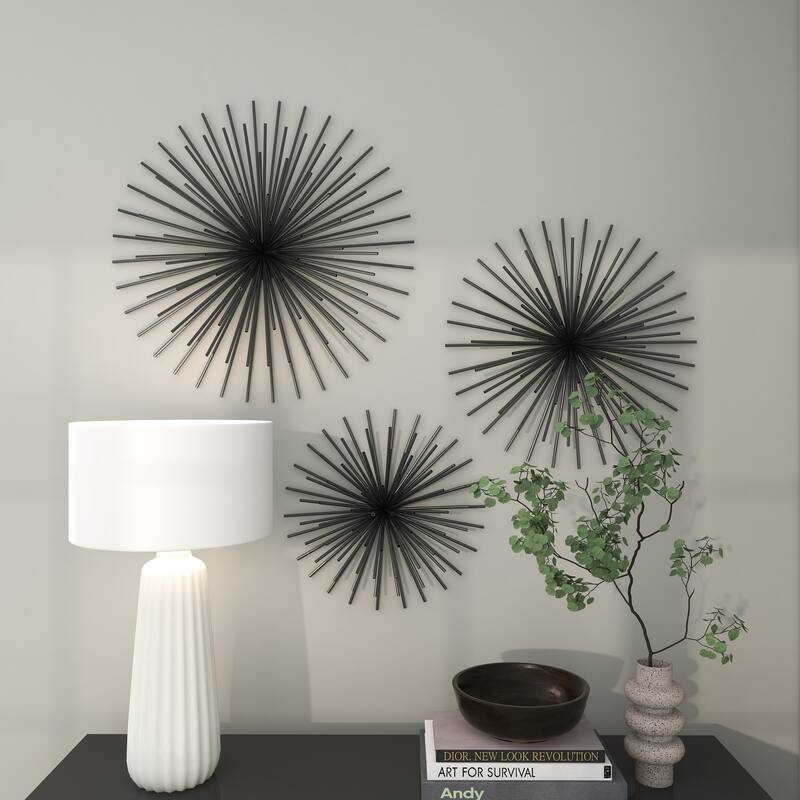 CosmoLiving by Cosmopolitan Metal 3D Starburst Wall Decor (Set of 3) - Silver, Gold, Black, Copper