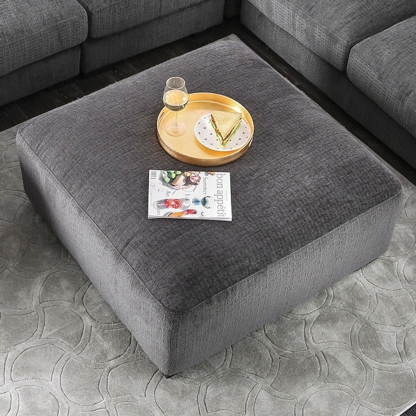 Furniture of America Cleo Transitional Grey Chenille Square Ottoman. Opens flyout.