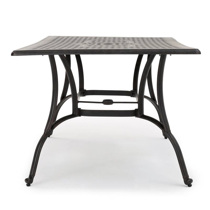 Roomfitters Outdoor Cast Aluminum Rectangular Dining Table with Lattice Design, Rust Resistant Bronze