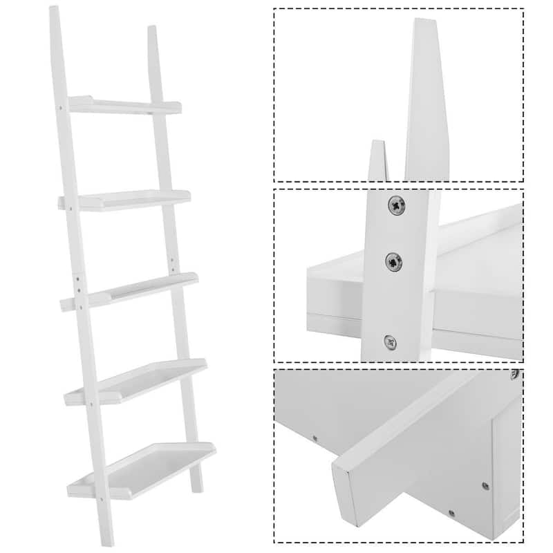 5-Tier Leaning Wall Display Bookcase-White - 22.0" x 12.8" x 74.8"(L x W x H)
