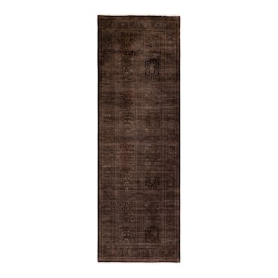 Overton Hand Knotted Wool Vintage Inspired Modern Contemporary Overdyed Brown Area Rug - 3' 0" x 9' 4"