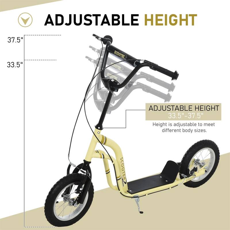 Steel Aluminum Kids Scooter with Adjustable Height Handle - 47.25"L x 22.75"W x 33.5"-37.5"H