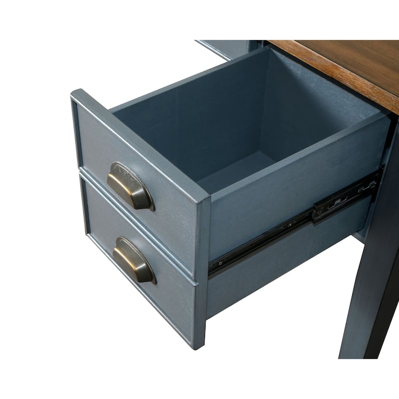 Farmhouse Half Pedestal Executive Desk, Writing Table, Office Desk, Blue